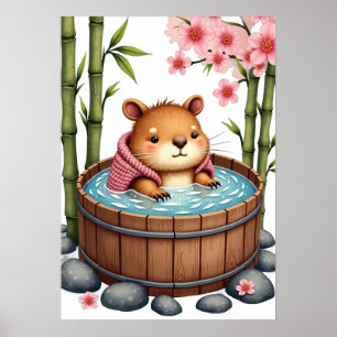 Capybara Hot Tub Relaxation Zen Spa Day Sticker Ch Poster
