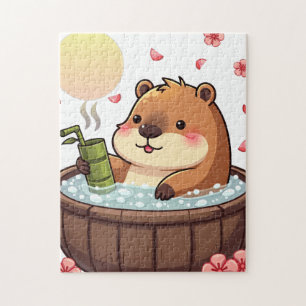 Capybara Hot Tub Zen Relaxation Bubble Bath Sticke Jigsaw Puzzle