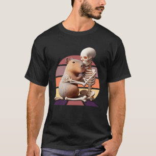 Capybara Hugging Skeleton Retro Style Warm Colours T-Shirt