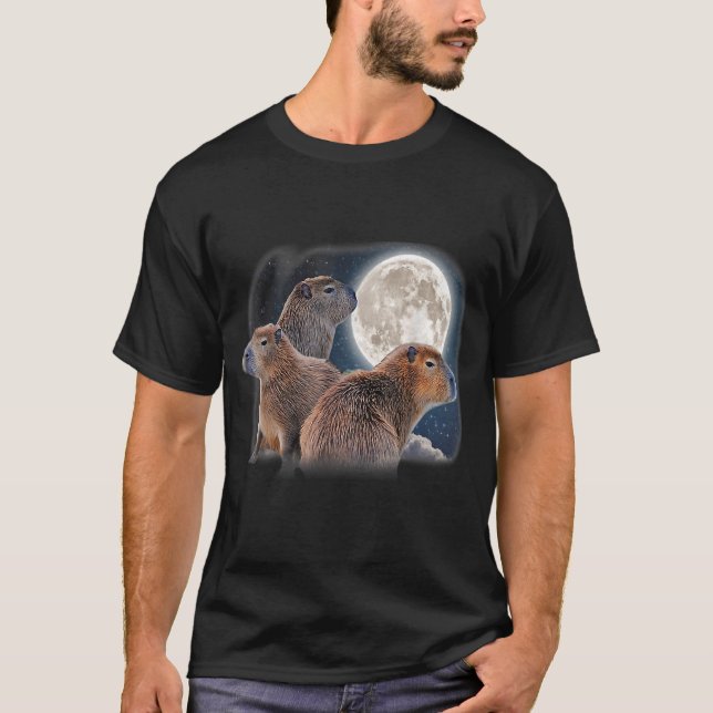 Capybara Humour Parody Three Capybaras and Moon T-Shirt (Front)