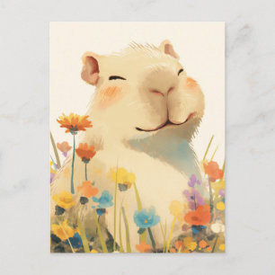 Capybara in Colorful Summer Wildflower Garden Postcard