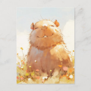 Capybara in Colourful Summer Wildflower Meadow Postcard