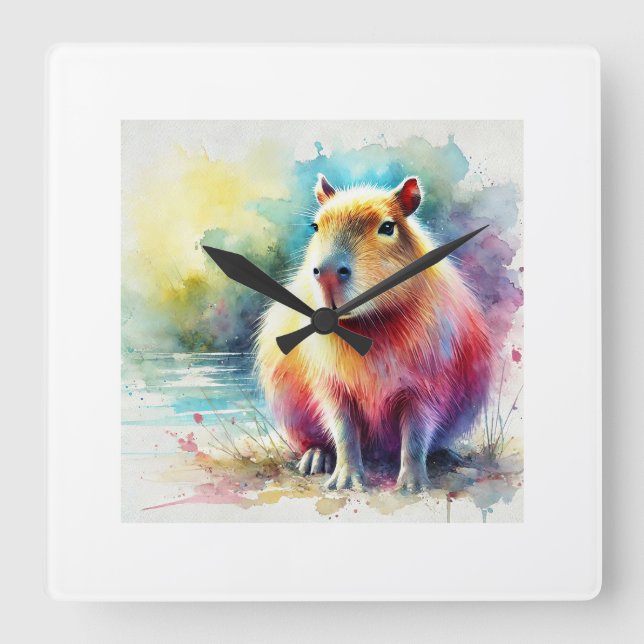 Capybara in Nature 130924AREF101 - Watercolor Square Wall Clock (Front)