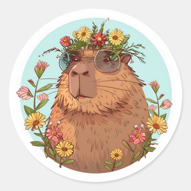 Capybara in sunglasses Summertime Classic Round Sticker (Front)