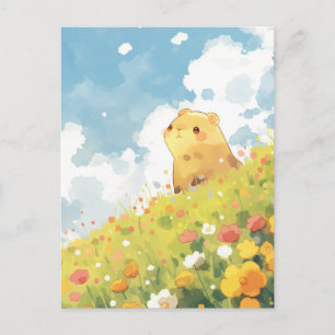 Capybara in Sunny Wildflower Hillside Meadow Postcard