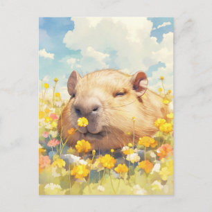 Capybara in Sunny Yellow Wildflower Meadow Postcard