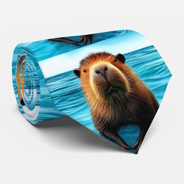 Capybara in The Water  Pattern Tie (Rolled)