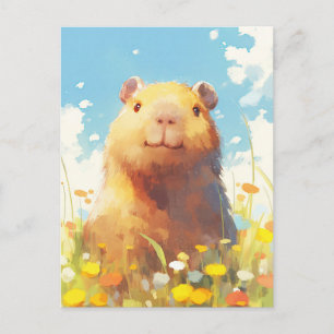 Capybara in Yellow and Orange Wildflower Meadow Postcard