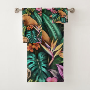 Capybara Jungle Dreams Seamless Surface Pattern Bath Towel Set