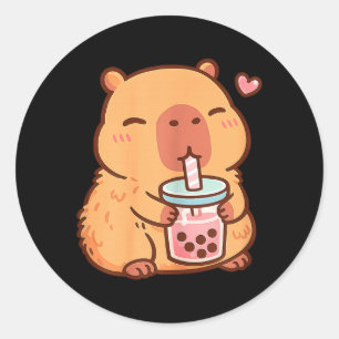 Capybara Kawaii Anime Drinking Bubble Tea Lover Classic Round Sticker