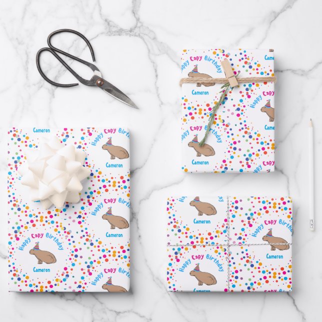 Capybara Kids Birthday Colourful Personalised Wrapping Paper Sheet (Front)