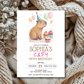 Capybara kids birthday invitation