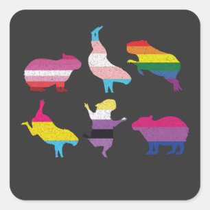 Capybara LGBTQ Rainbow Water Pig Transgender Pride Square Sticker