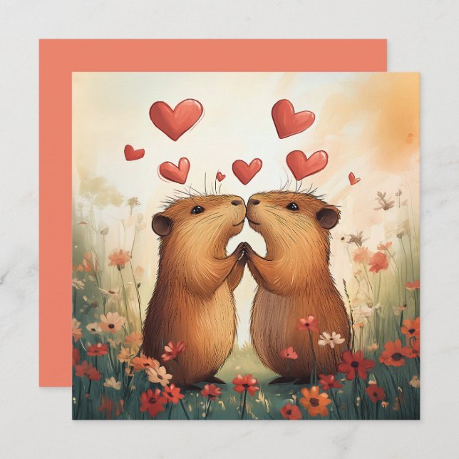 Capybara Love - A Romantic Meadow Moment Invitation (Front/Back)