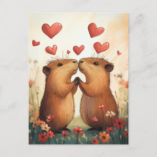 Capybara Love - A Romantic Meadow Moment Postcard