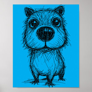 Capybara Lover Abstract Scribble Capy Art Cute Pet Poster
