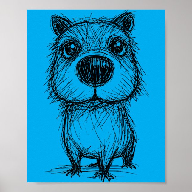 Capybara Lover Abstract Scribble Capy Art Cute Pet Poster (Front)