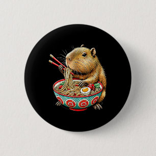 Capybara Loves Noodle Capybara Eating Japanese Ram 6 Cm Round Badge