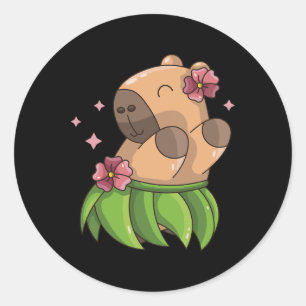 Capybara Luau Dancing Hawaii Vacation Clothes Girl Classic Round Sticker