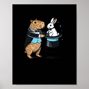 Capybara Magician Hat Trick With Rabbit Sticker Poster