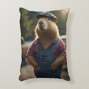 "Capybara Mechanic: Grease, Gears, and Good Vibes" Decorative Cushion