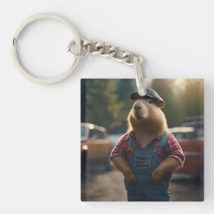 "Capybara Mechanic: Grease, Gears, and Good Vibes" Key Ring