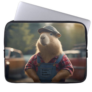 "Capybara Mechanic: Grease, Gears, and Good Vibes" Laptop Sleeve
