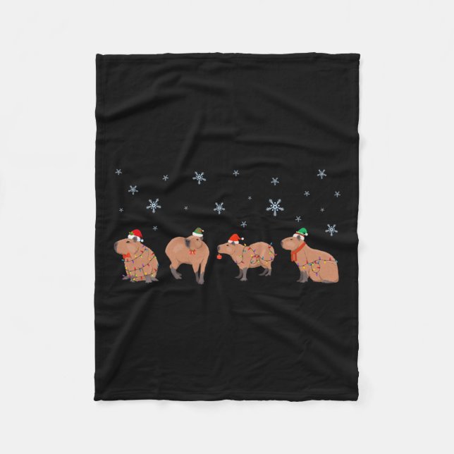 Capybara Merry Christmas Capybaras Lover Funny Cap Fleece Blanket (Front)