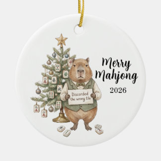 Capybara Merry Mahjong Christmas Funny Holiday Ceramic Ornament
