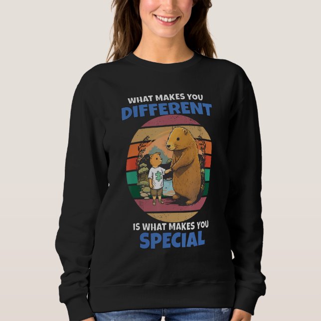 Capybara Mom and Child Puzzle Autism Awareness Mon Sweatshirt (Front)