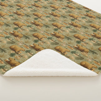 Capybara Morning Coffee Breakfast Botanical Art Sherpa Blanket