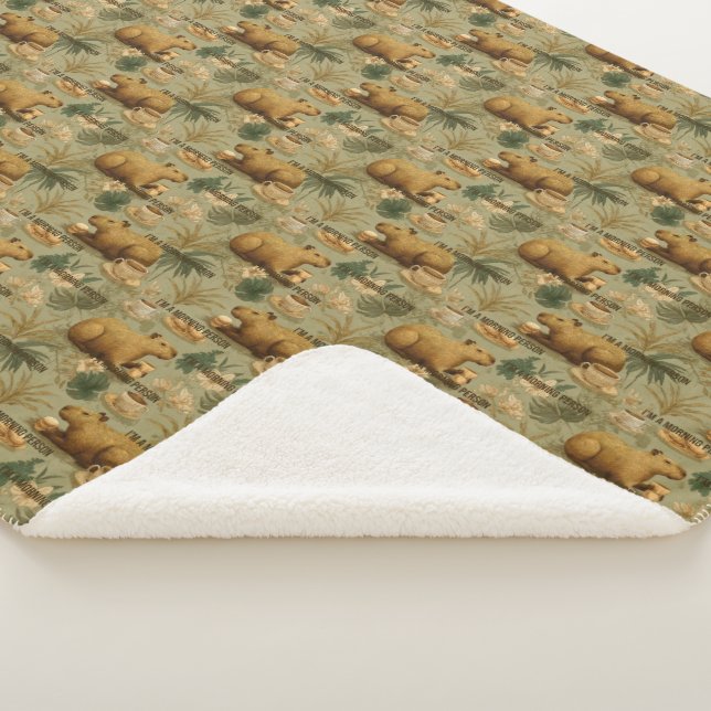Capybara Morning Coffee Breakfast Botanical Art Sherpa Blanket (3/4)