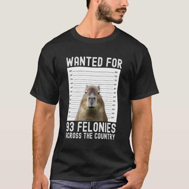 Capybara Mugshot Wanted For 93 Felonies Across The T-Shirt (Front)