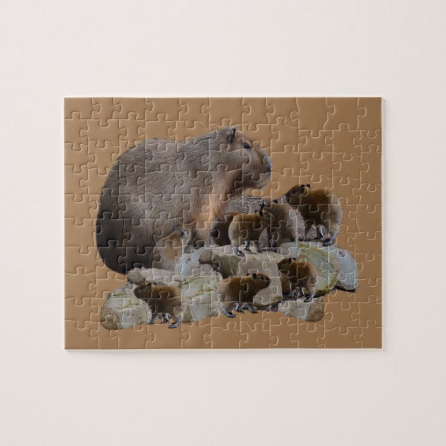 Capybara Mummy With Babies, Jigsaw Puzzle (Horizontal)