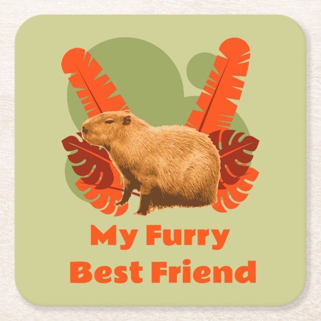 Capybara My Furry Best Friend Square Paper Coaster (Front)