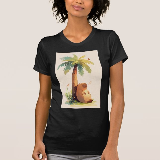 Capybara Napping Under Palm Tree T-Shirt (Front)
