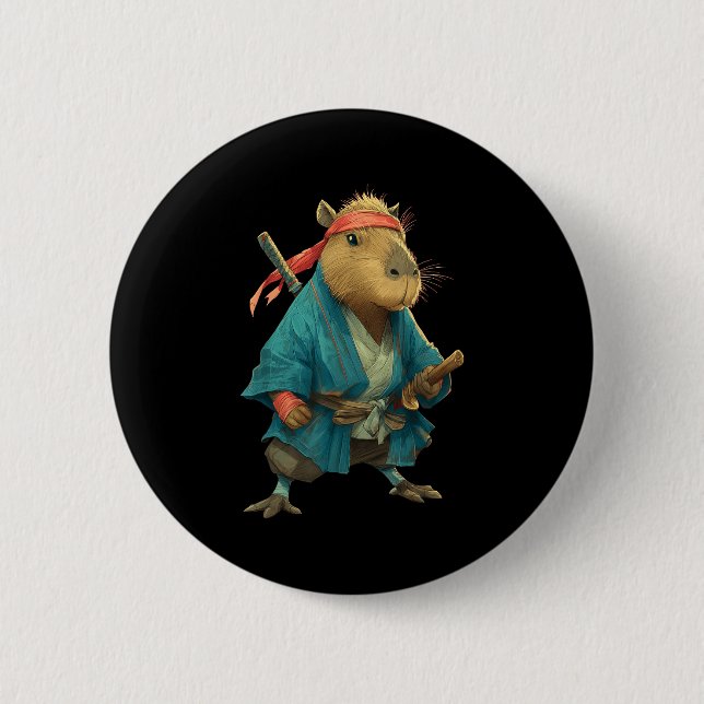 Capybara Ninja Samurai Japan Funny Japanese Graphi 6 Cm Round Badge (Front)