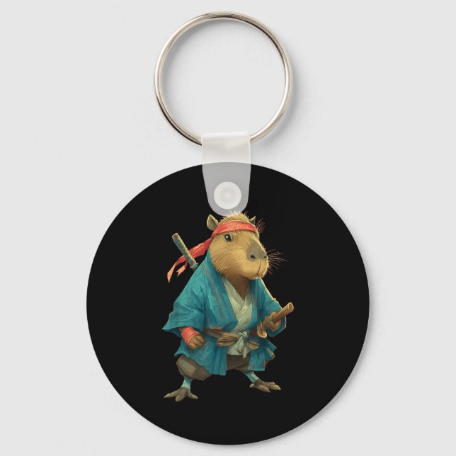 Capybara Ninja Samurai Japan Funny Japanese Graphi Key Ring (Front)
