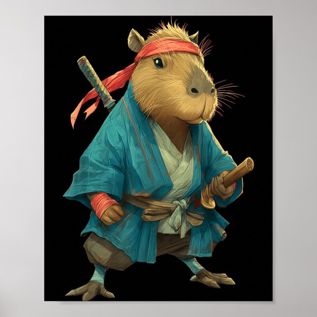 Capybara Ninja Samurai Japan Funny Japanese Graphi Poster (Front)