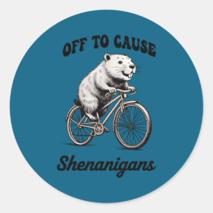 Capybara off to cause shenanigans st patricks day classic round sticker
