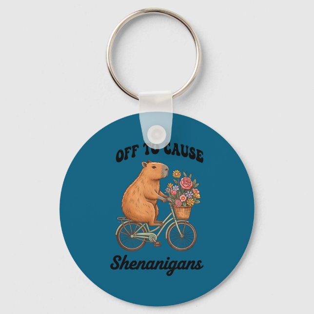 Capybara off to cause shenanigans st patricks day key ring (Front)