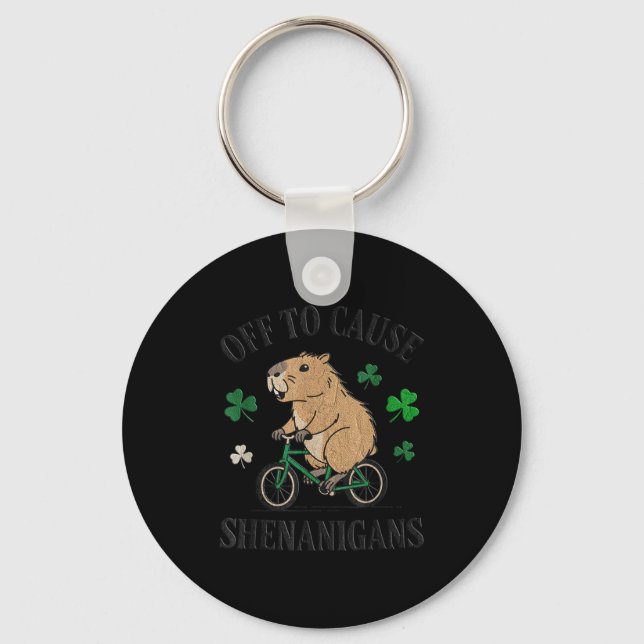 Capybara off to cause shenanigans st patricks day key ring (Front)
