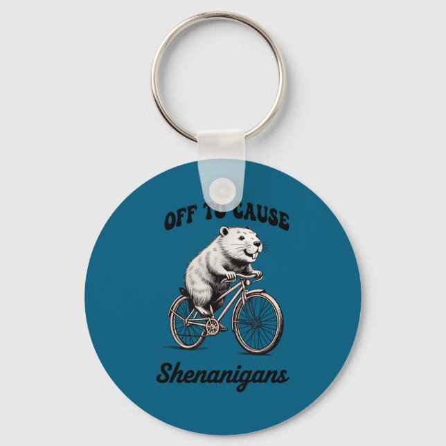 Capybara off to cause shenanigans st patricks day key ring (Front)