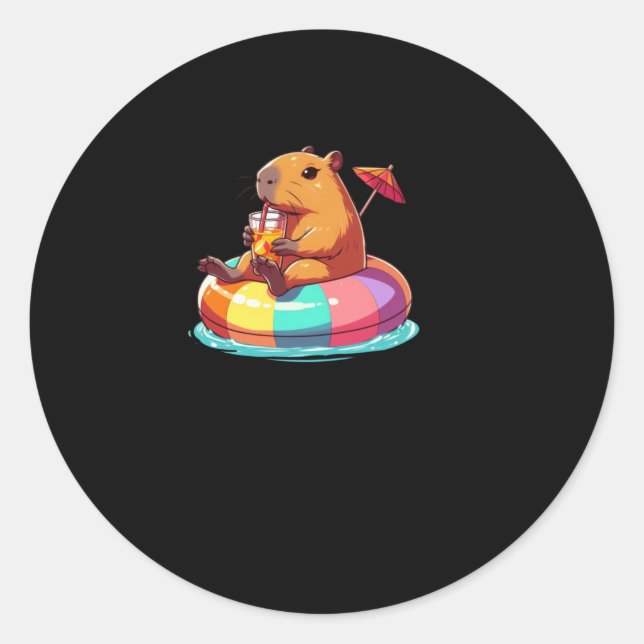 Capybara On Vacation Floating With A Tail Sticker  (Front)