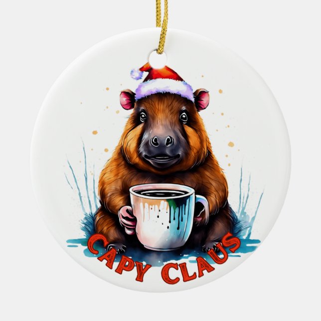 Capybara Ornament, Capybara Christmas, Gift Idea Ceramic Ornament (Front)