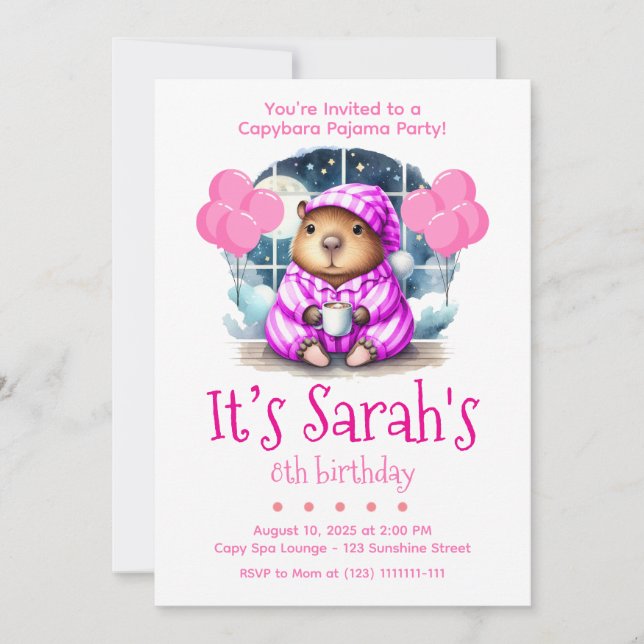  Capybara Pajama Birthday Party Invitation  (Front)