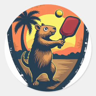 Capybara Pickleball Club EST 2026 Retro Logo Classic Round Sticker
