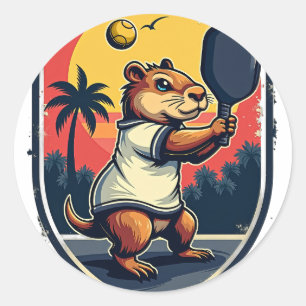 Capybara Pickleball Club Retro Logo - Capybara Spo Classic Round Sticker