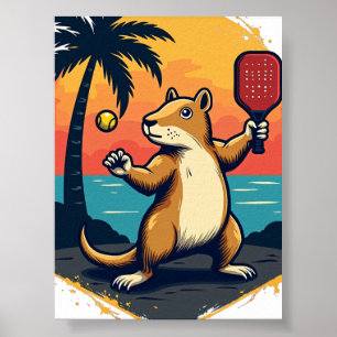 Capybara Pickleball Club Retro Logo Poster