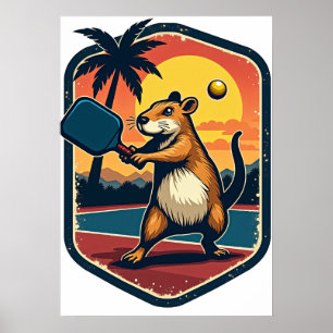 Capybara Pickleball Club Retro Logo Sticker T-Shir Poster